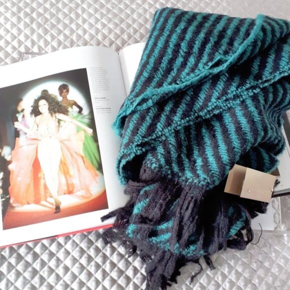 NWT Cristina Chiti black  &  teal wool blend scarf shawl